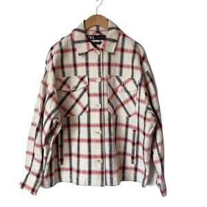 𝅺ZARA Italian Fabric Plaid Over-Sized Shacket Size Small NEW